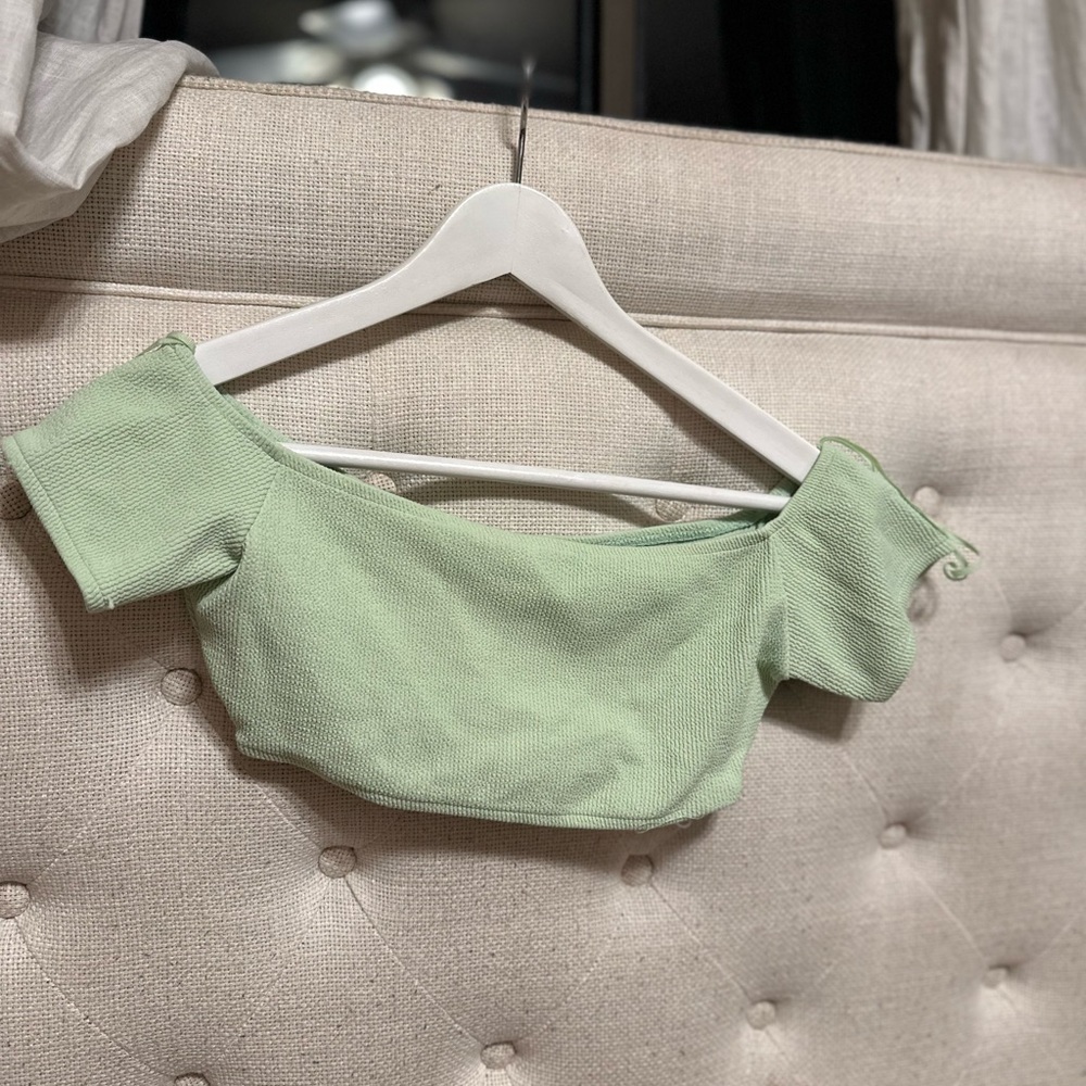 Zara Mint Green Off-Shoulder Women's Top